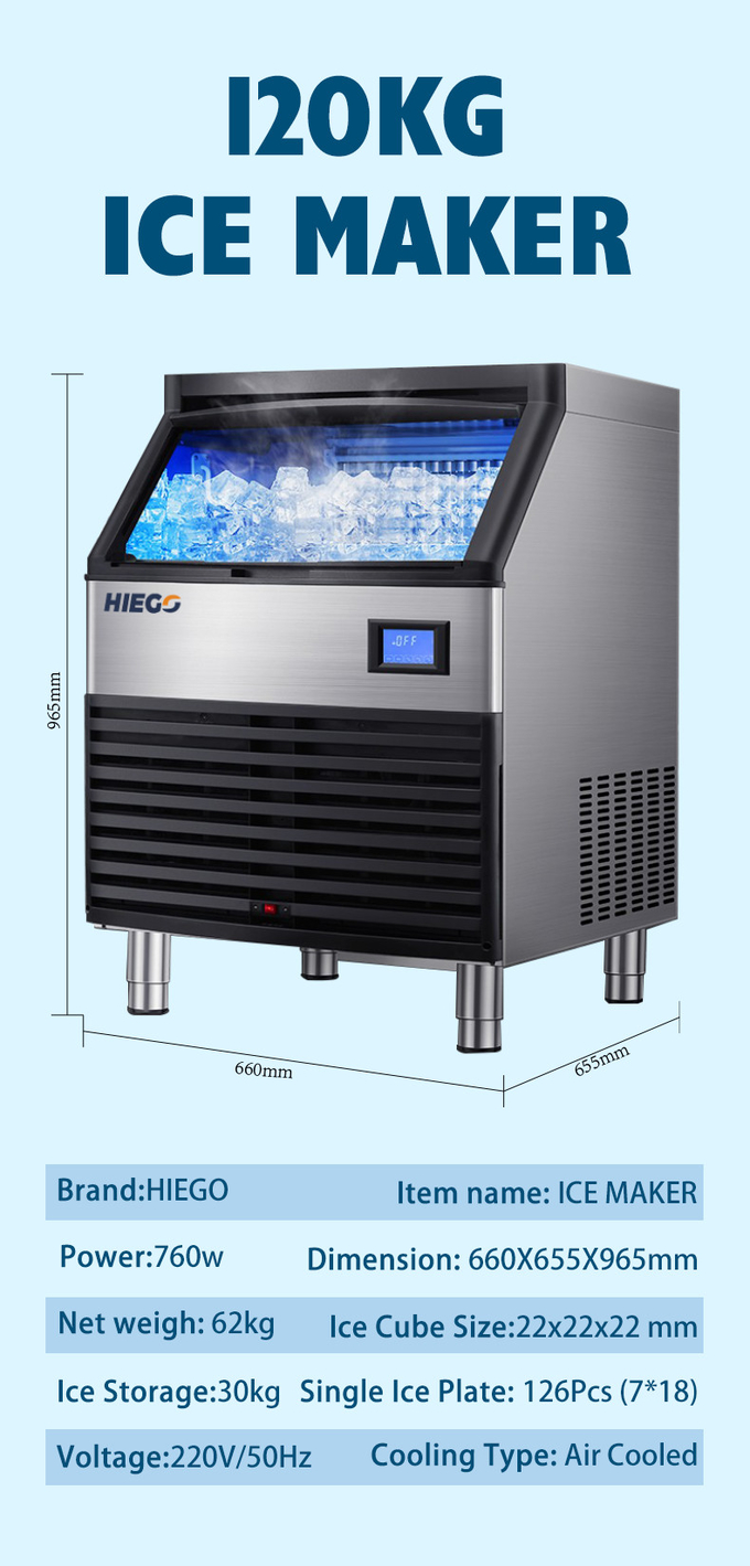 120KG Commercial Nugget Ice Maker Chłodzenie powietrzem Wysoka wydajność Automatyczna kostkarka do lodu R404a 9