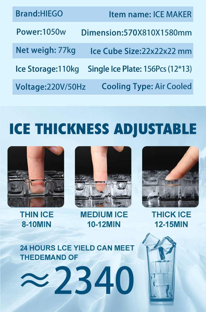 150KG/24hr Dice Square Cube Ice Maker Machines Maszyna do lodu do użytku komercyjnego 8
