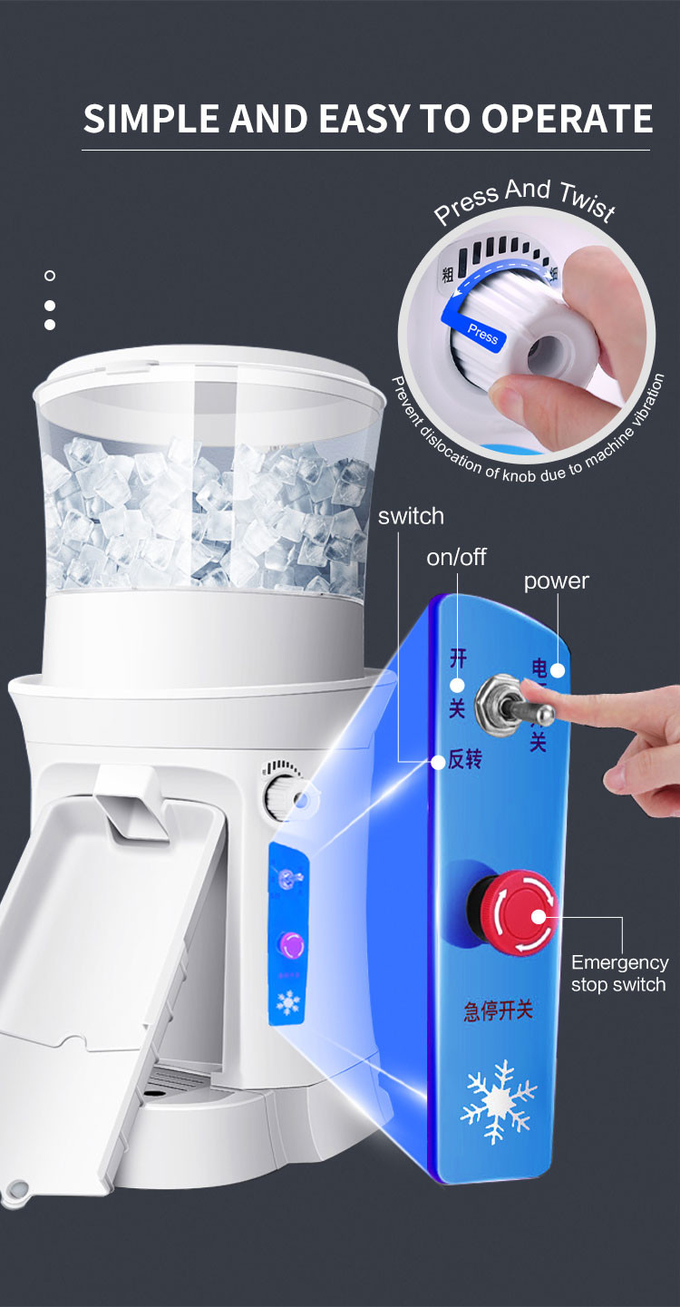 Regulowana komercyjna golarka do lodu na pulpicie Śnieżna maszyna stożkowa 320 obr./min Kruszarka do lodu Maszyna elektryczna 4