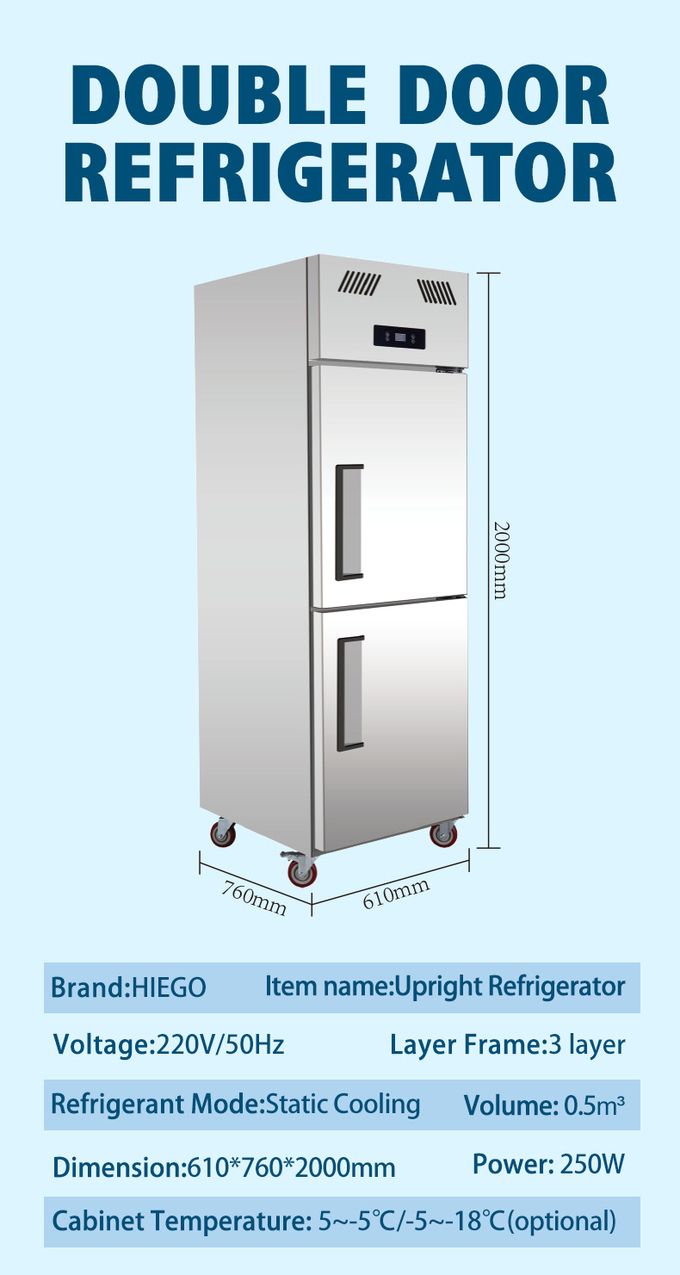 6-drzwiowa pionowa lodówka ze stali nierdzewnej R134a 1600L z bezpośrednim chłodzeniem 8